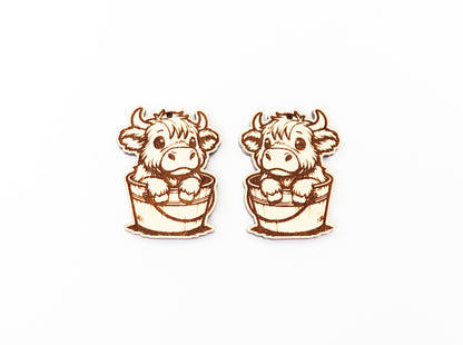 Cow in bucket earrings, wood earring blanks