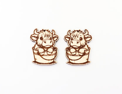 Cow in bucket earrings, wood earring blanks