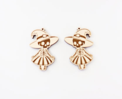 Cute skeleton Witch wood earring blanks, wood blanks