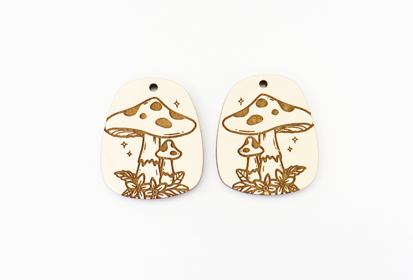 Mushroom earrings, wood earring blanks