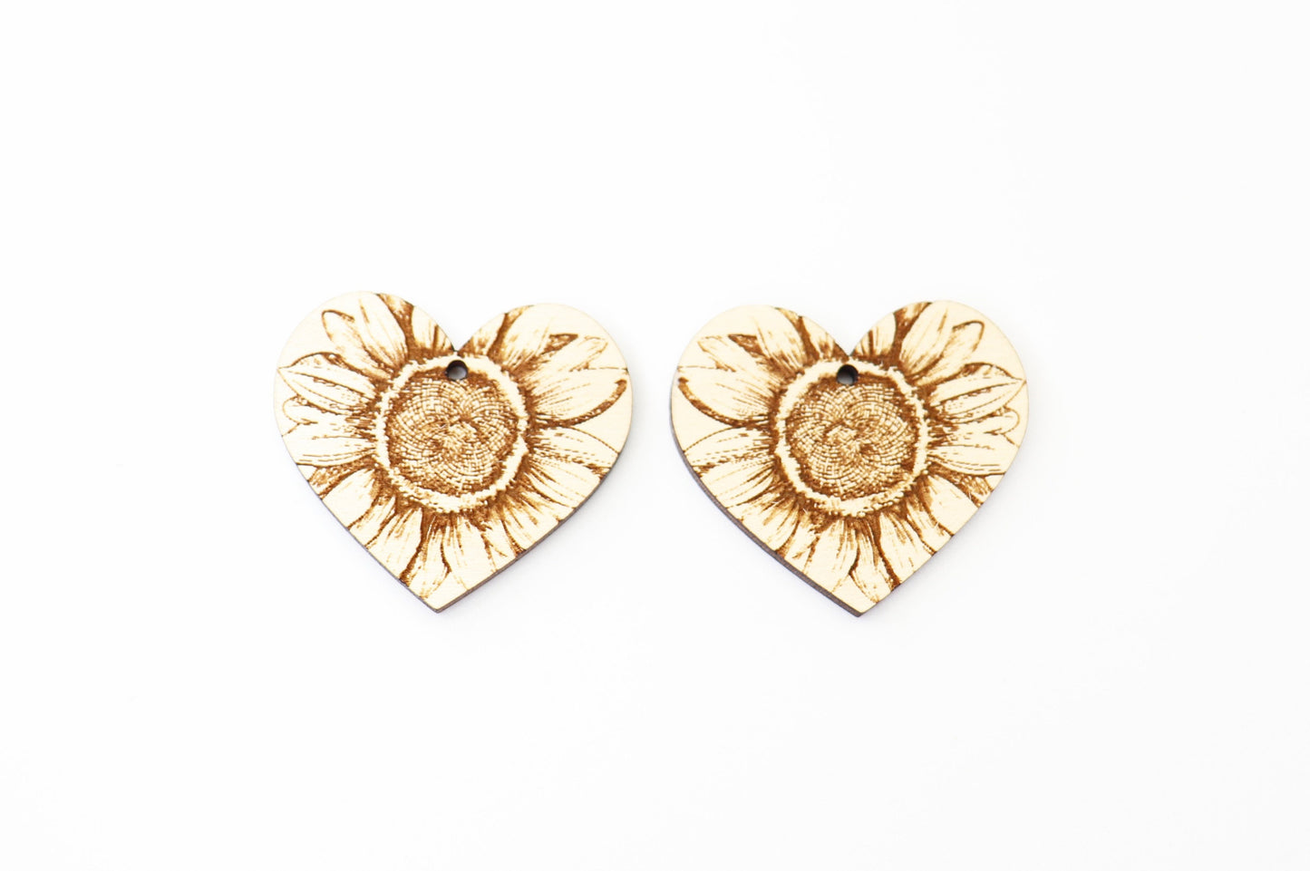 Sunflower heart earring blanks, wood earring blanks