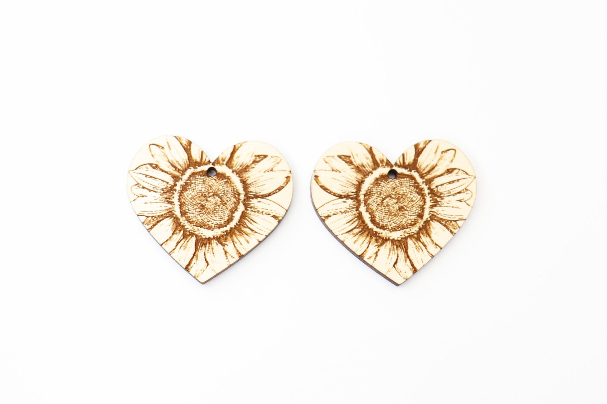 Sunflower heart earring blanks, wood earring blanks