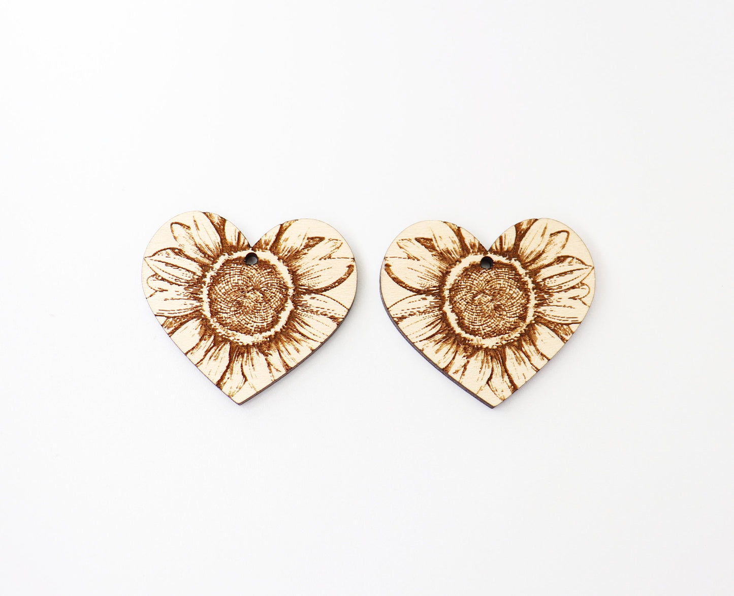 Sunflower heart earring blanks, wood earring blanks