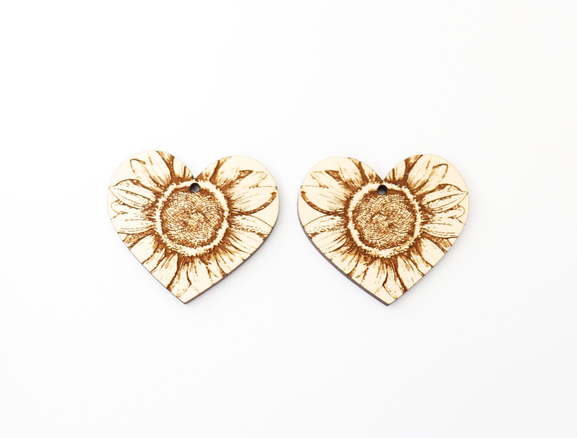 Sunflower heart earring blanks, wood earring blanks