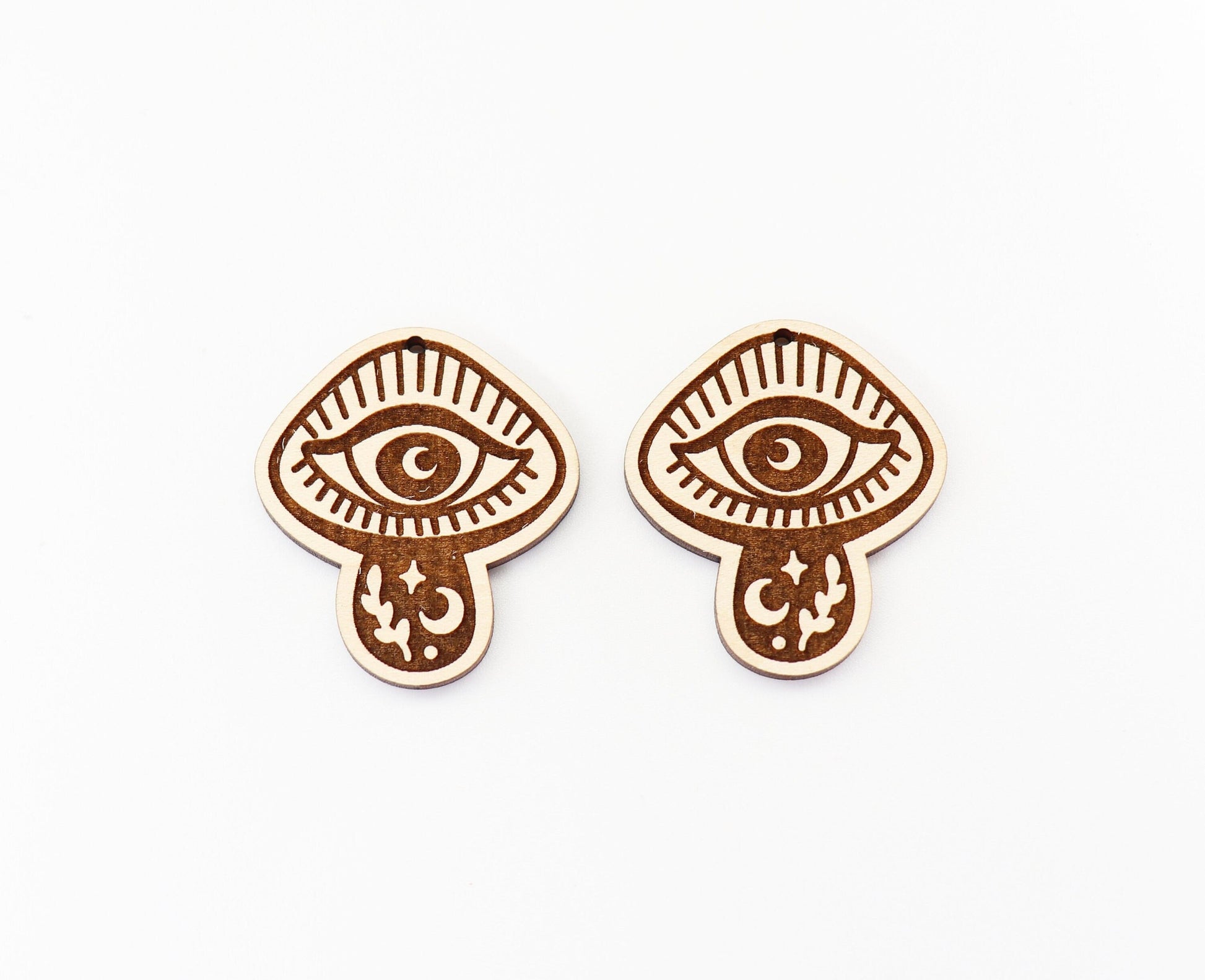 Mushroom eye earrings, wood earring blanks