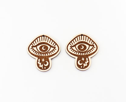 Mushroom eye earrings, wood earring blanks