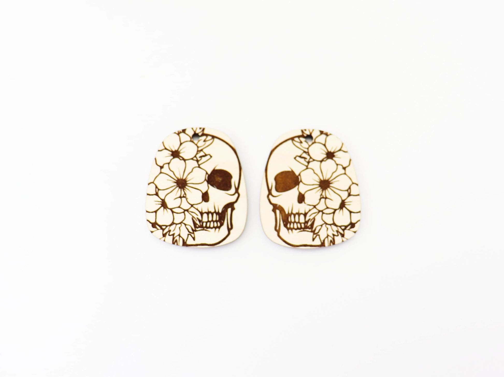 Floral skull earrings, earring blanks, sold per set