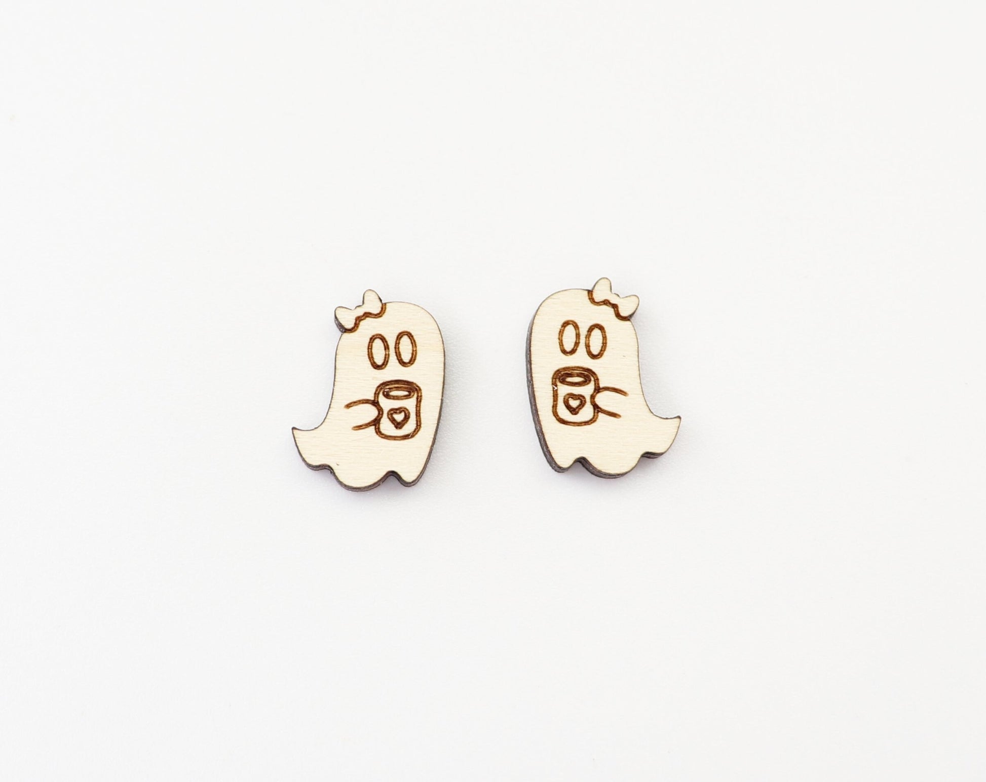 Ghost with coffee stud earring blanks, earring blanks