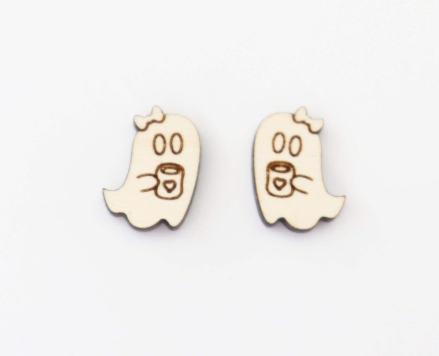 Ghost with coffee stud earring blanks, earring blanks