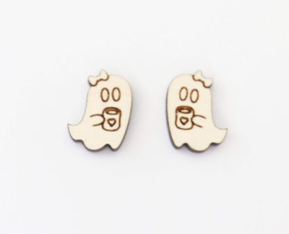 Ghost with coffee stud earring blanks, earring blanks