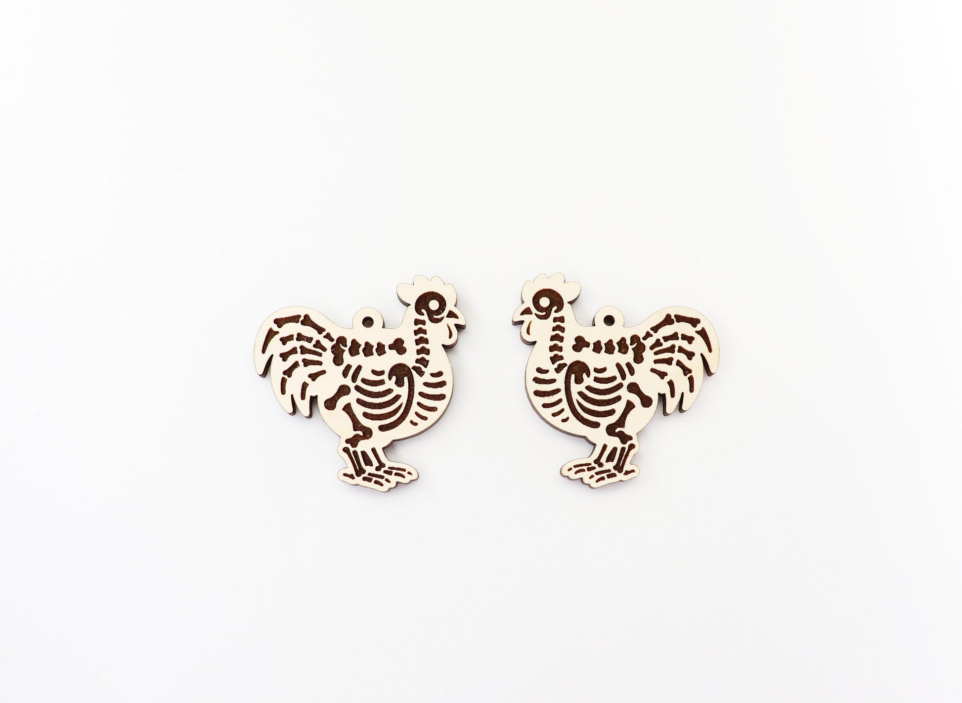 Rooster skeleton earring blanks, wood earring blanks