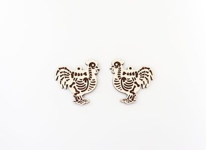 Rooster skeleton earring blanks, wood earring blanks