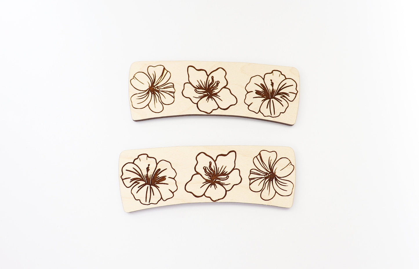 Hibiscus Hair clip blanks, wood blanks, laser cut blanks