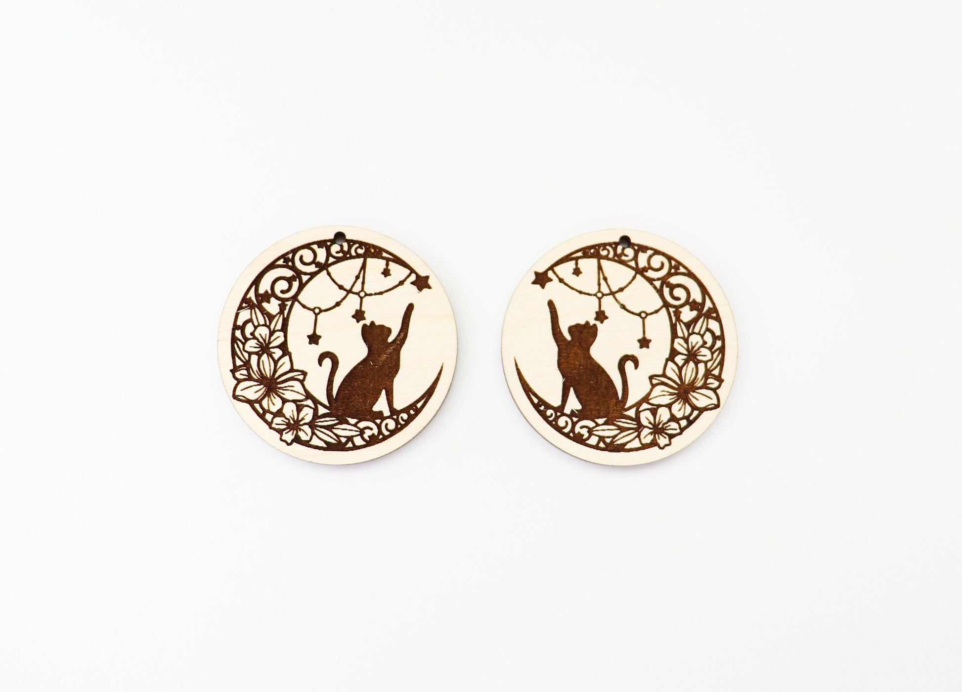 Cat on the moon earring blanks, earring blanks