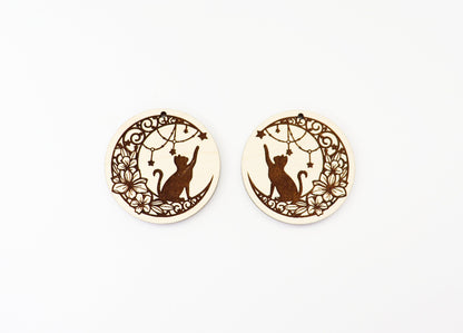 Cat on the moon earring blanks, earring blanks