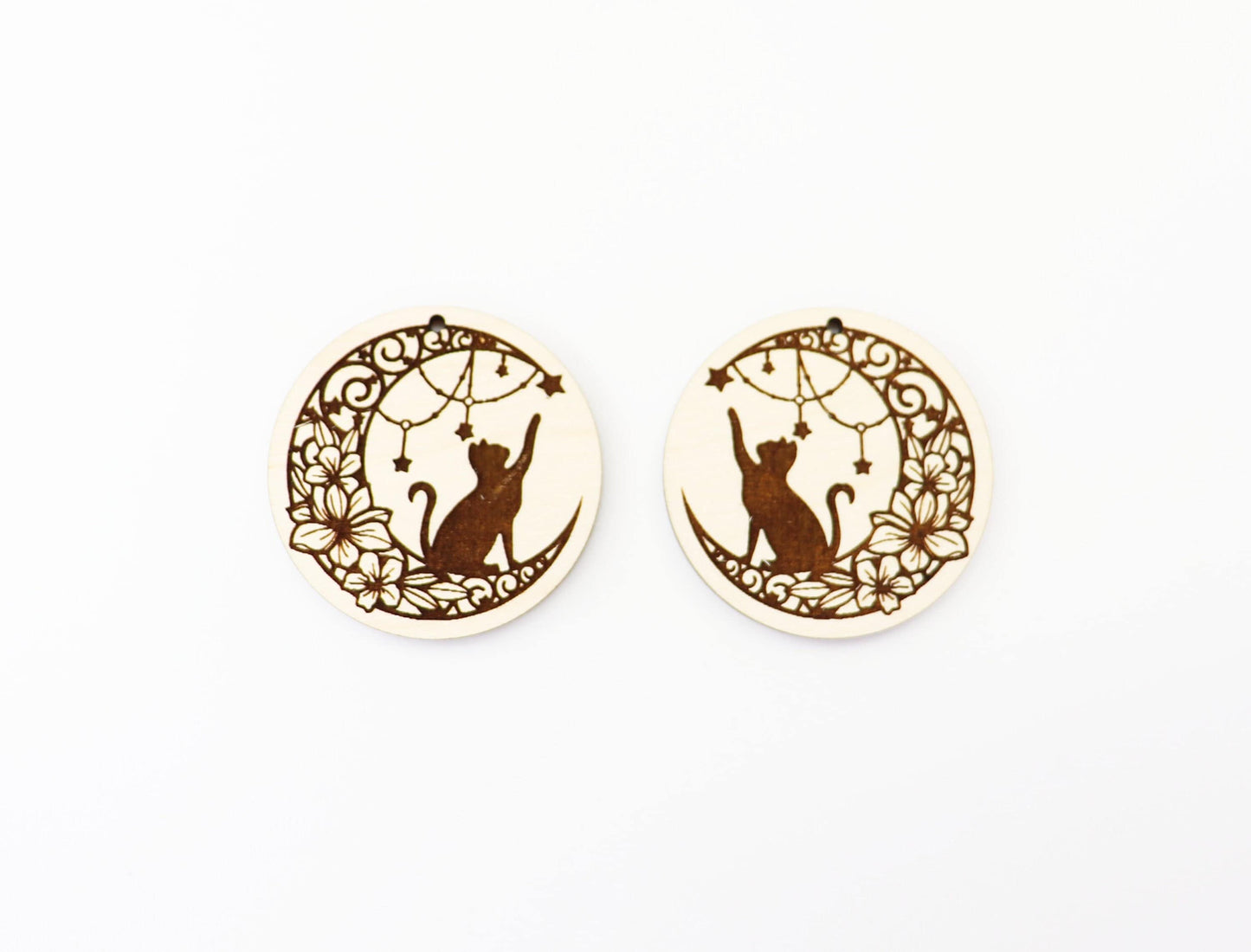 Cat on the moon earring blanks, earring blanks