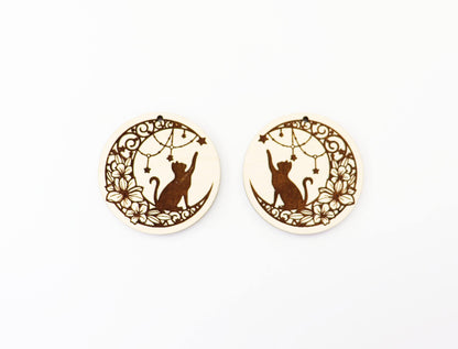 Cat on the moon earring blanks, earring blanks