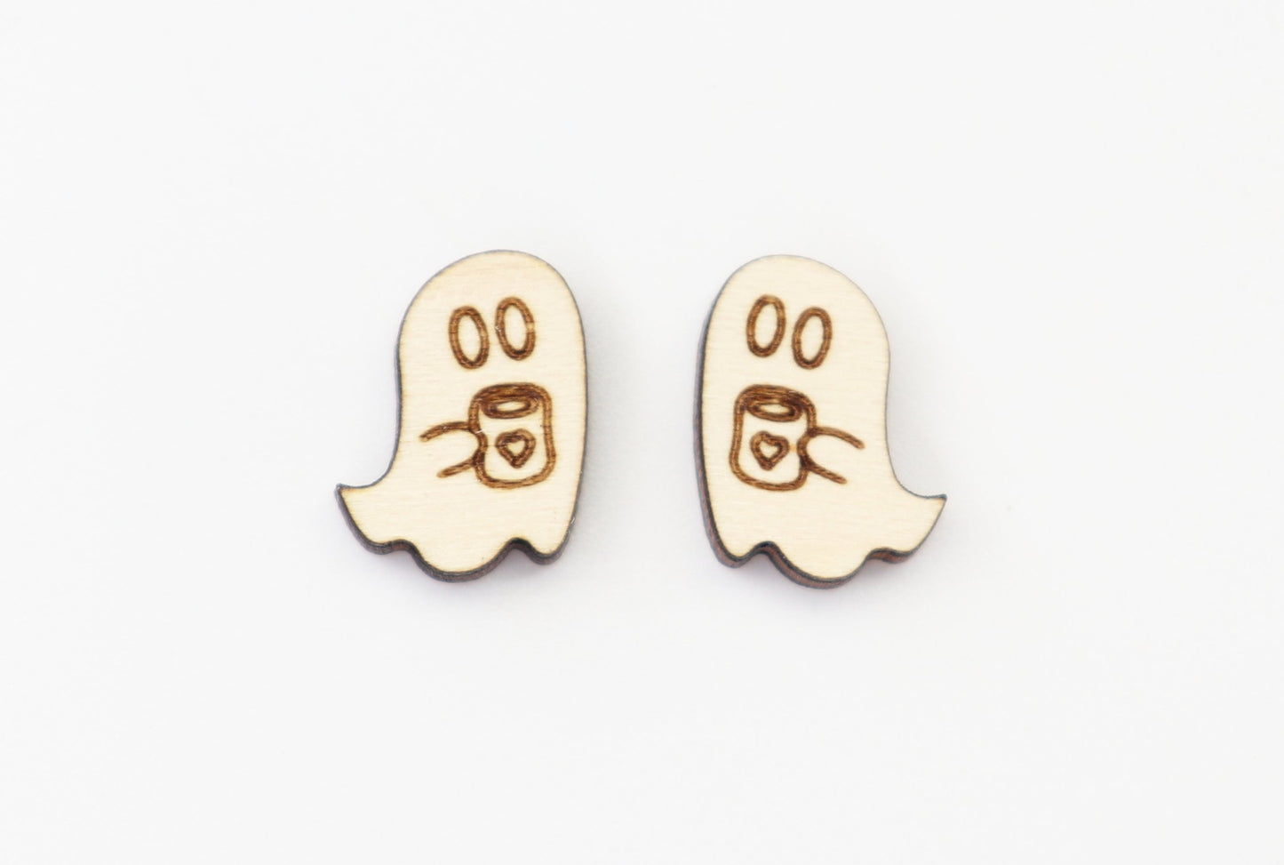 Ghost with coffee stud earring blanks, earring blanks