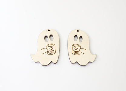 Ghost with coffee earring blanks, earring blanks