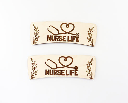 Nurse life hair clip blanks, wood blanks, laser cut blanks