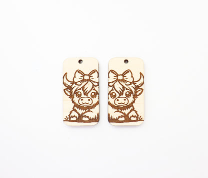 Highland cow earrings, wood earring blanks