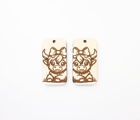 Highland cow earrings, wood earring blanks