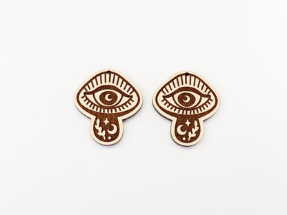 Mushroom eye earrings, wood earring blanks