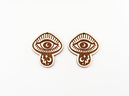 Mushroom eye earrings, wood earring blanks