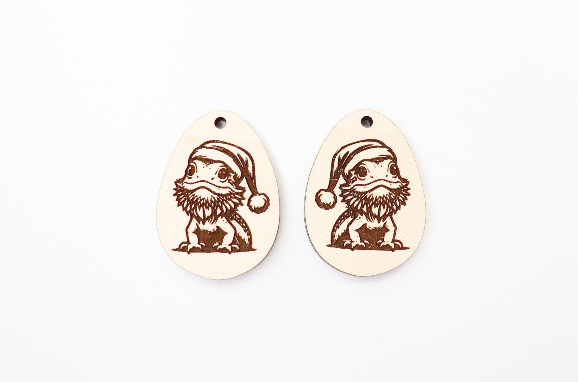 Bearded Dragon Christmas earrings, wood earring blanks