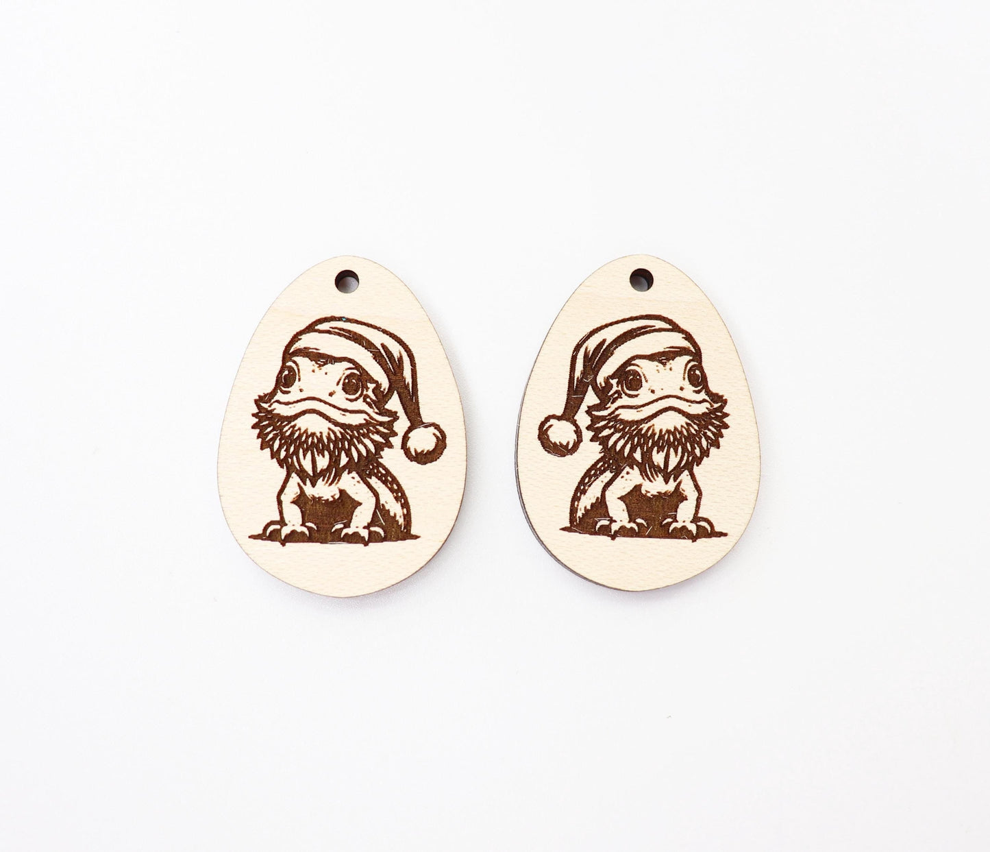 Bearded Dragon Christmas earrings, wood earring blanks