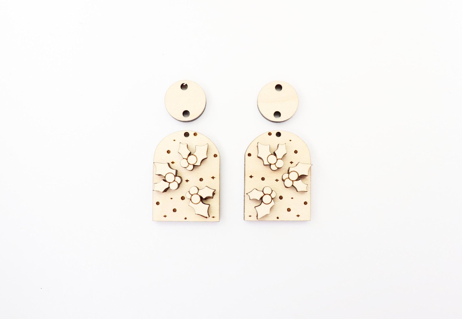 Holly Christmas earring blanks, wood blanks