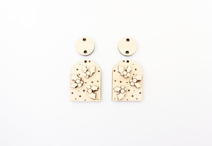 Holly Christmas earring blanks, wood blanks