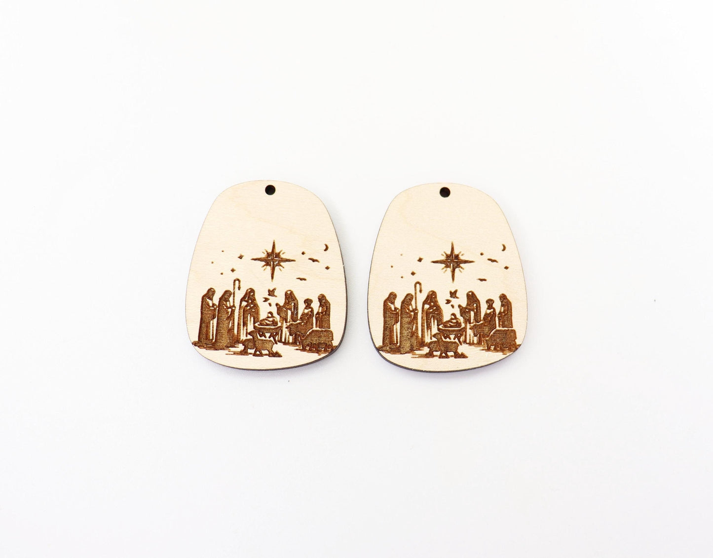 Christmas earring blanks, nativity scene, wood earring blanks