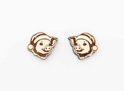 Christmas Pig stud blanks, wood earring blanks