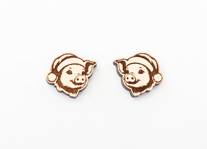 Christmas Pig stud blanks, wood earring blanks