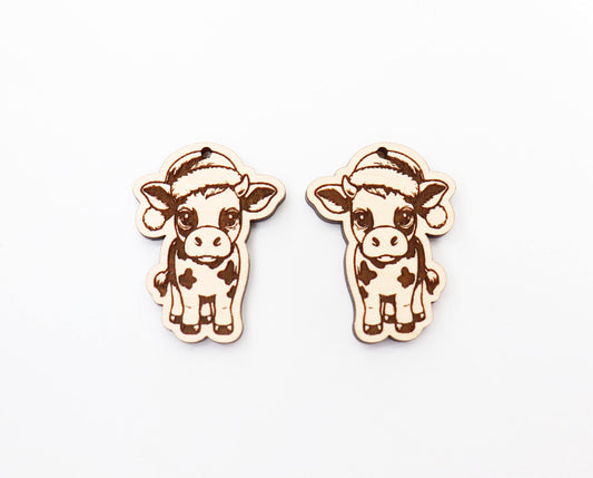 Christmas Cow earring blanks, wood earring blanks