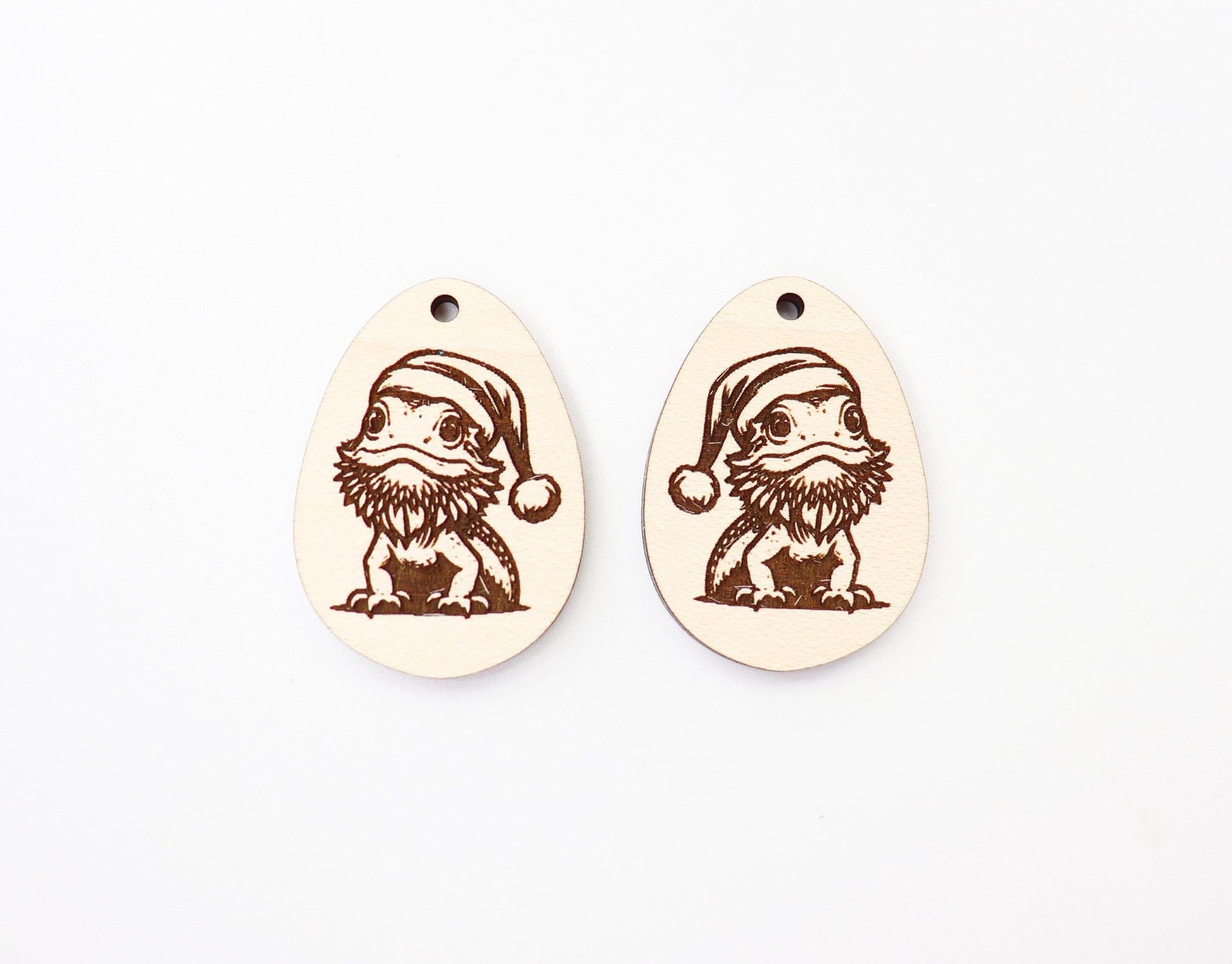 Bearded Dragon Christmas earrings, wood earring blanks