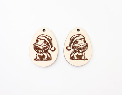 Bearded Dragon Christmas earrings, wood earring blanks