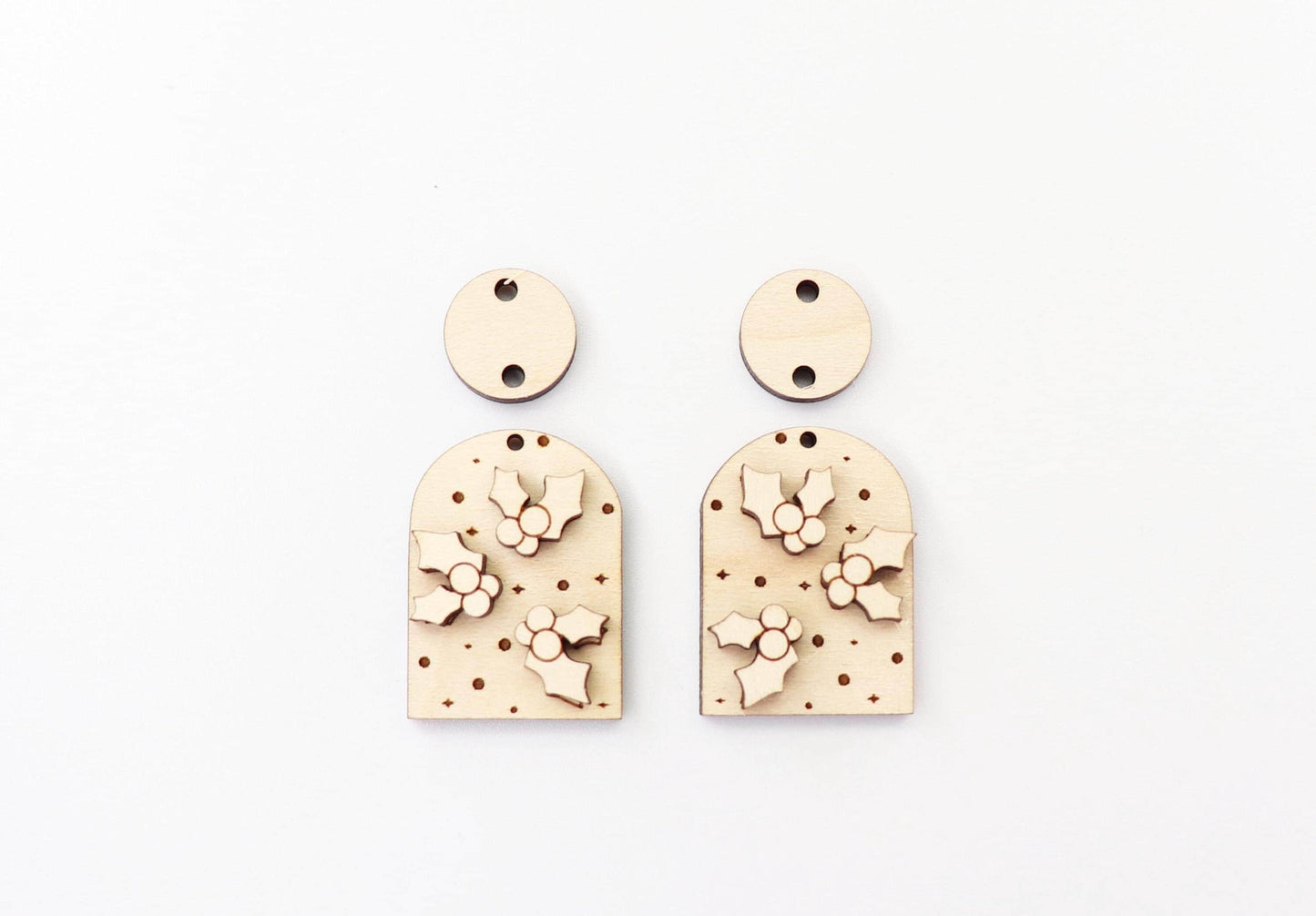 Holly Christmas earring blanks, wood blanks