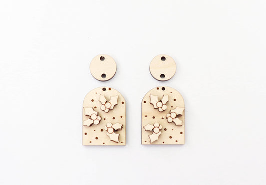 Holly Christmas earring blanks, wood blanks