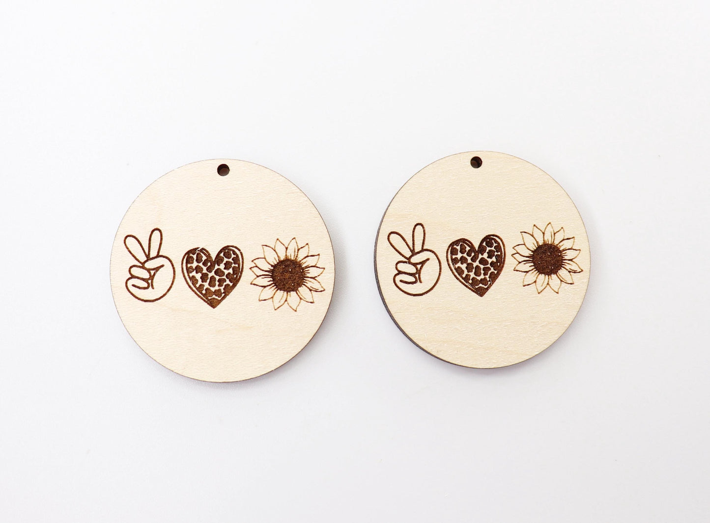 Peace love and Sunflower wood earring blanks, earring findings