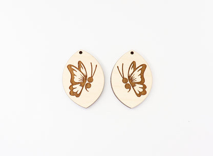 Semicolon butterfly wood blanks, earring blanks