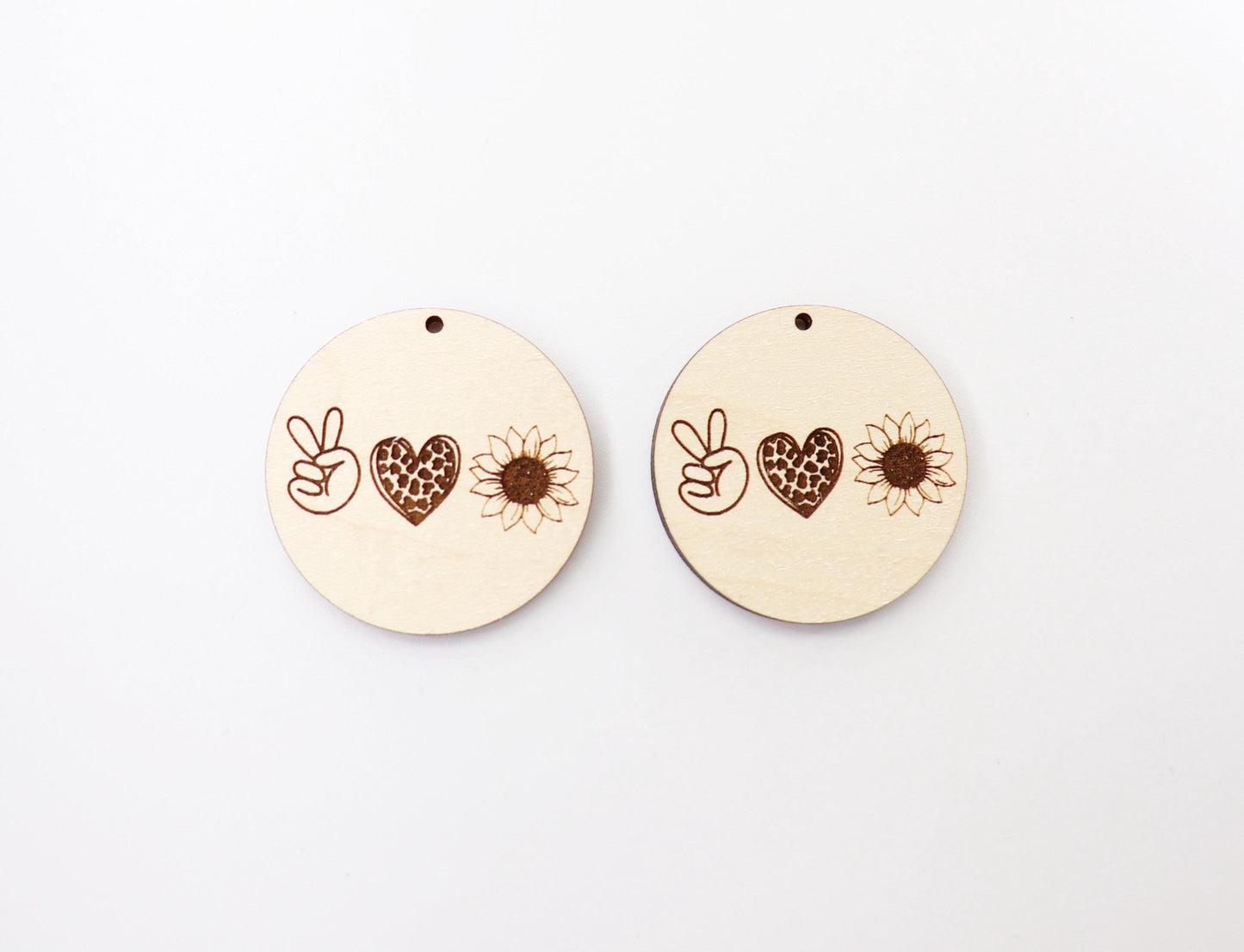 Peace love and Sunflower wood earring blanks, earring findings