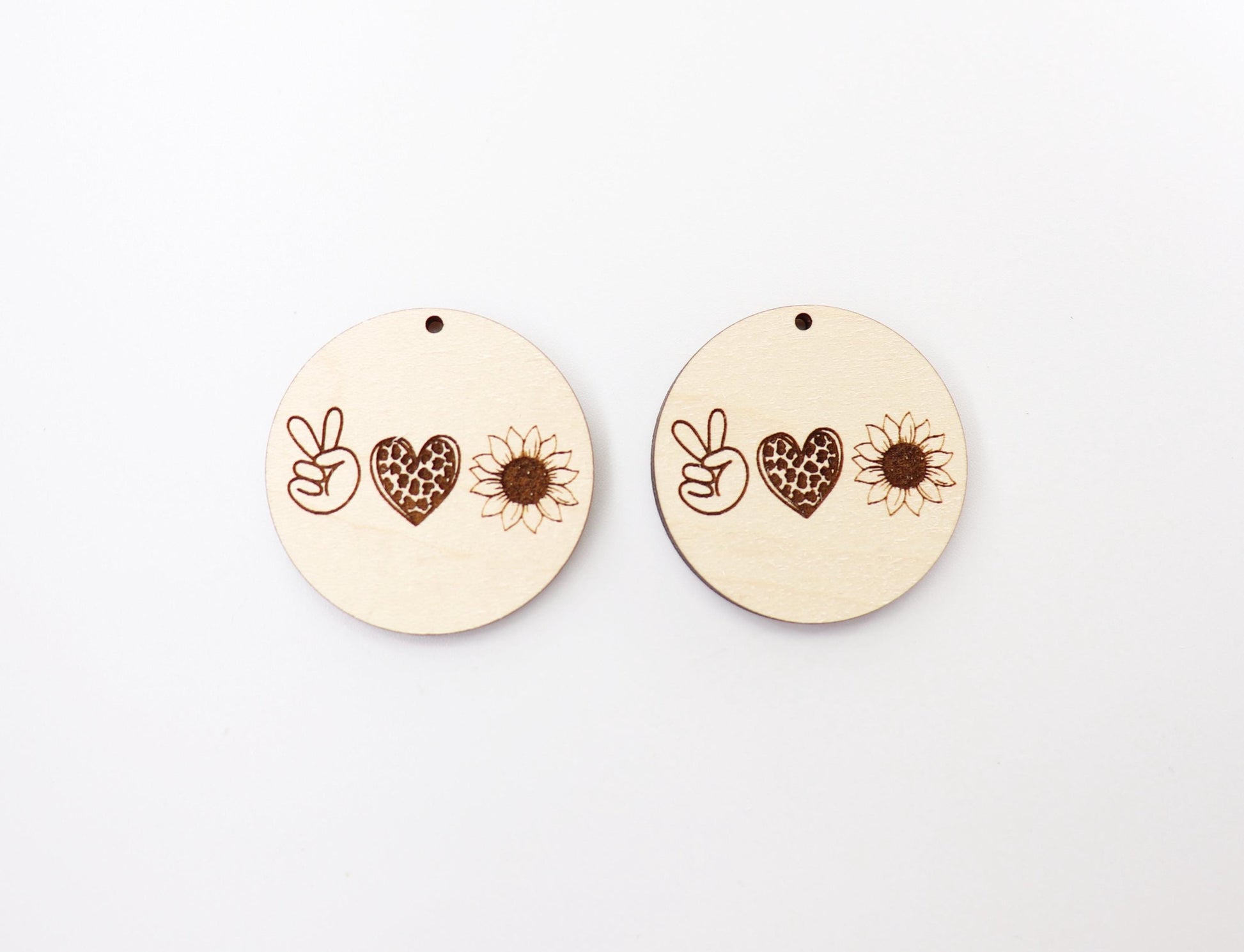 Peace love and Sunflower wood earring blanks, earring findings