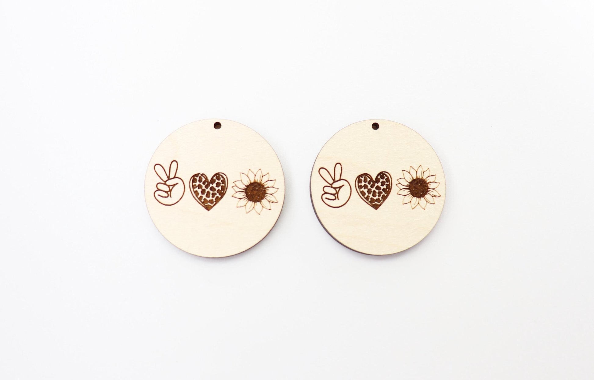 Peace love and Sunflower wood earring blanks, earring findings