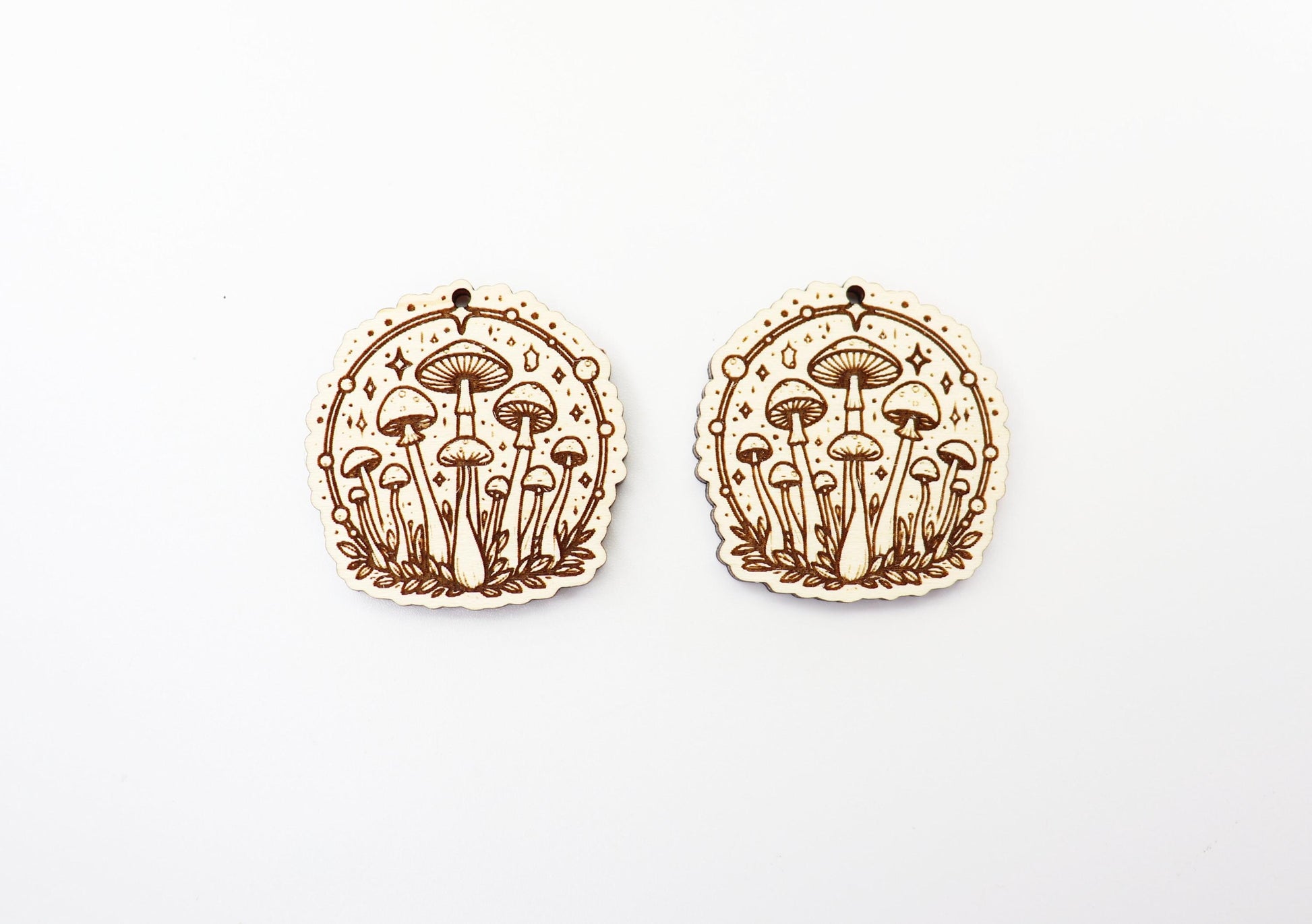 Mushroom earrings, wood earring blanks