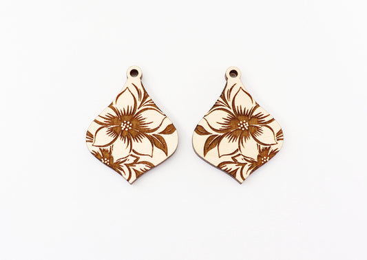 Floral wood earring blanks, earring findings,