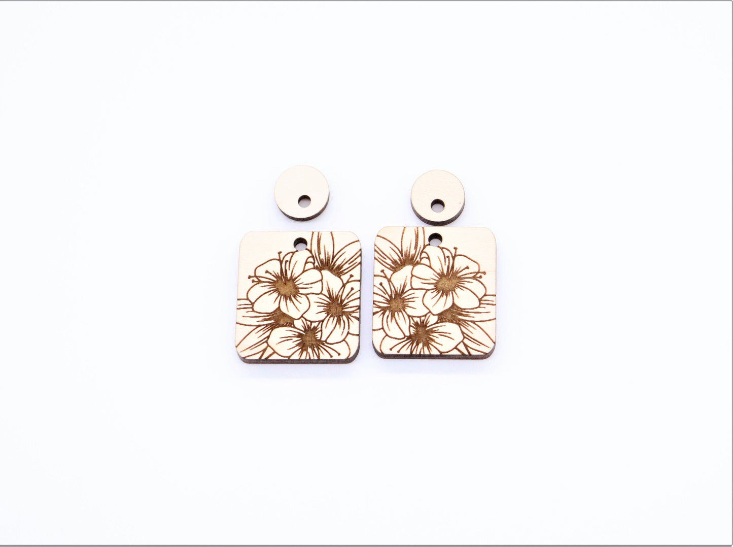 2 piece floral blanks, wood earrings, laser cut earrings