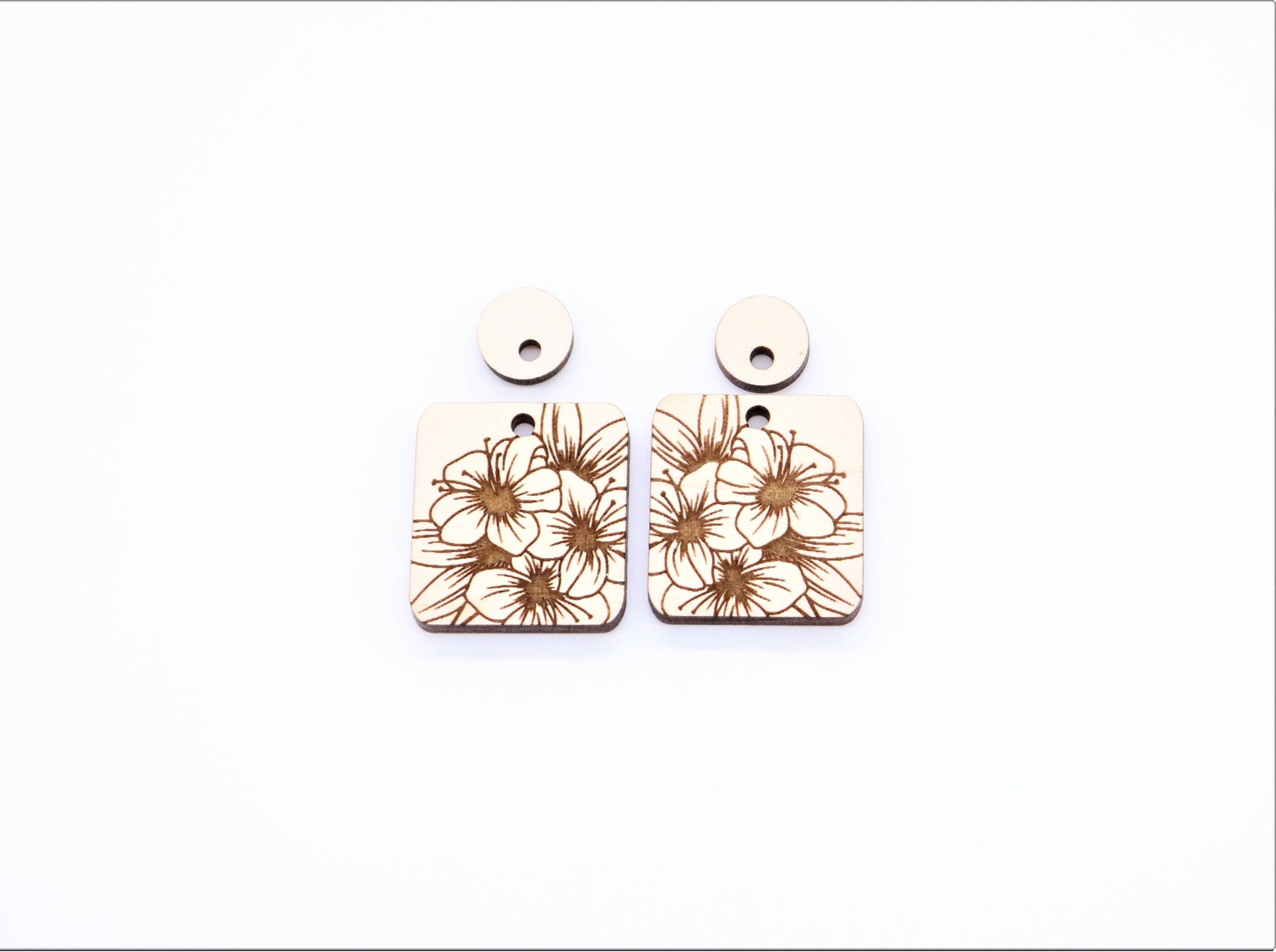 2 piece floral blanks, wood earrings, laser cut earrings