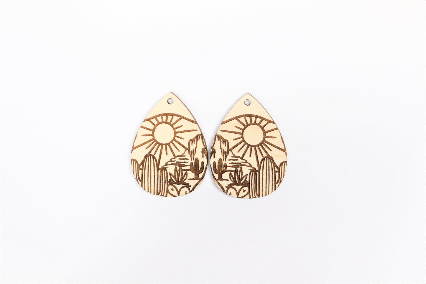 Desert scene Teardrop wood earring blanks, wood blanks, DIY earrings